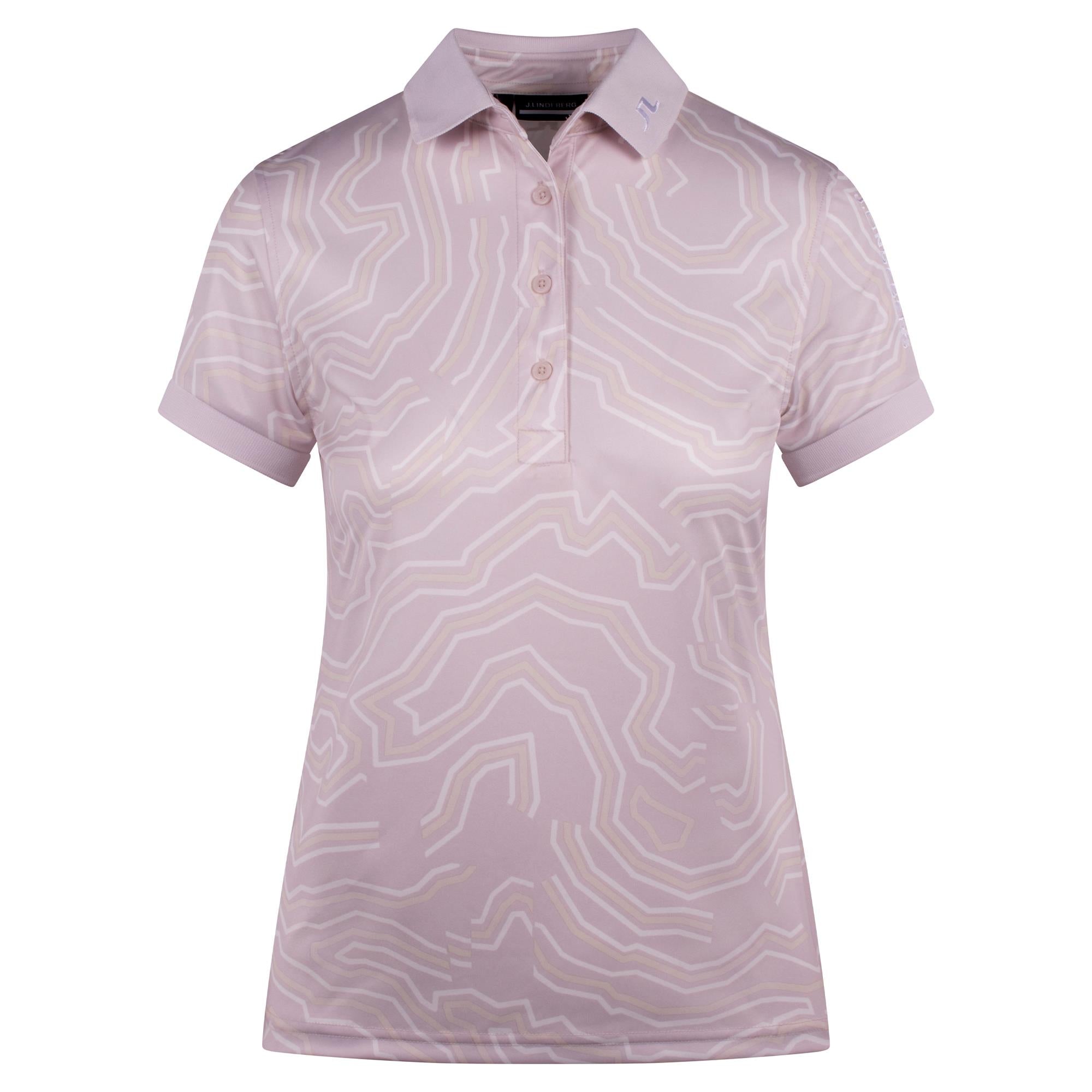 J Lindeberg Tour Tech Print Ladies Golf Polo Shirt Topo Grey Lilac L